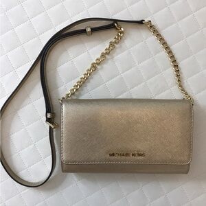 Michael Kors Gold Crossbody Wallet On Chain